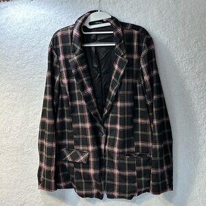 torrid Black Plaid Blazer with Pink Accent
